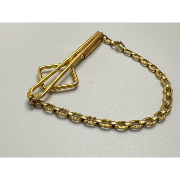 Vintage Gold Tone Square Link Box Chain SWANK Tie Bar Clip - Picture 9 of 11